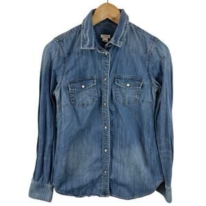 J Crew Denim Pearlsnap Shirt Longsleeve Size XS Western Boho